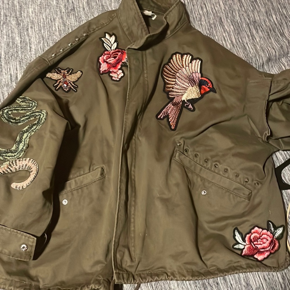 Olive Green patch zip jacket